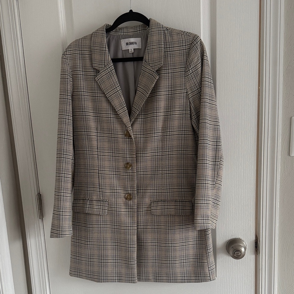 BB Dakota Women's Plaid Blazer - Gray and Black